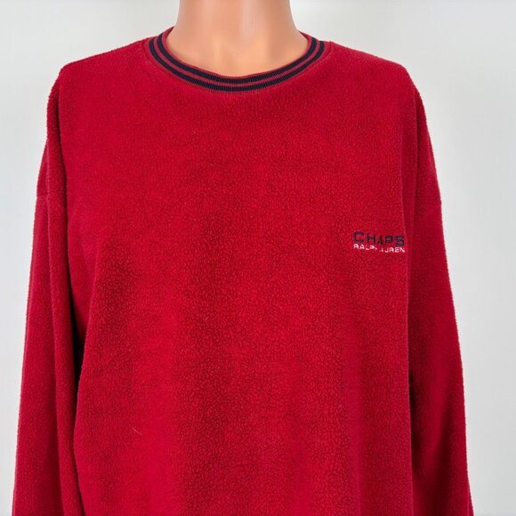 Vintage 90s Chaps Ralph Lauren Fleece Sweatshirt Mens Size L Red Embroidered - Picture 1 of 5